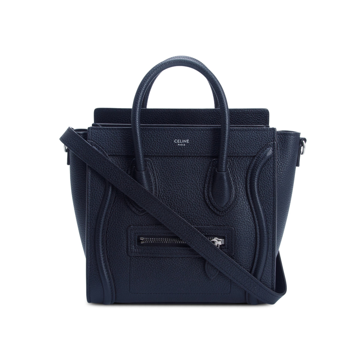Celine Black Drummed Calfskin Nano Luggage Tote w/ Strap
