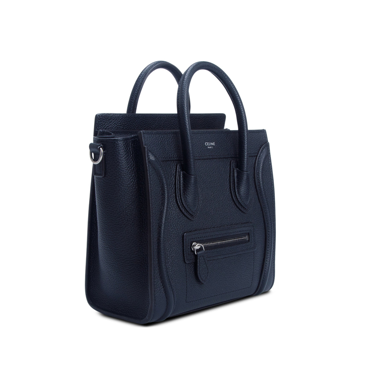 Celine Black Drummed Calfskin Nano Luggage Tote w/ Strap