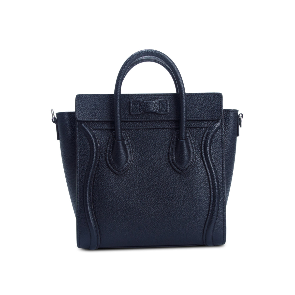 Celine Black Drummed Calfskin Nano Luggage Tote w/ Strap