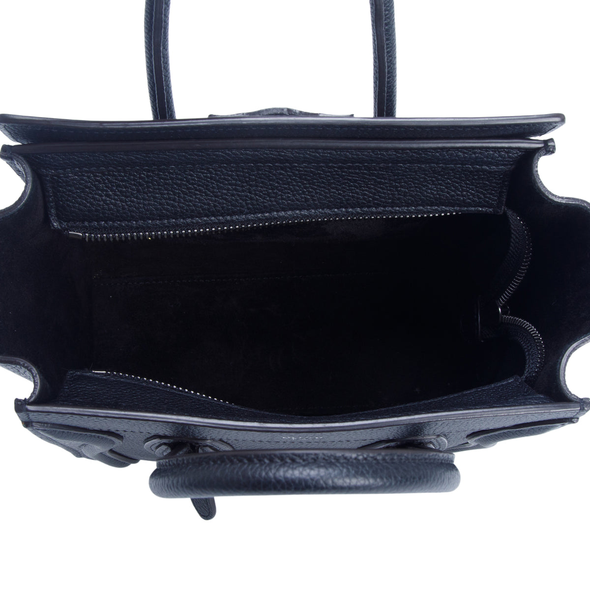 Celine Black Drummed Calfskin Nano Luggage Tote w/ Strap
