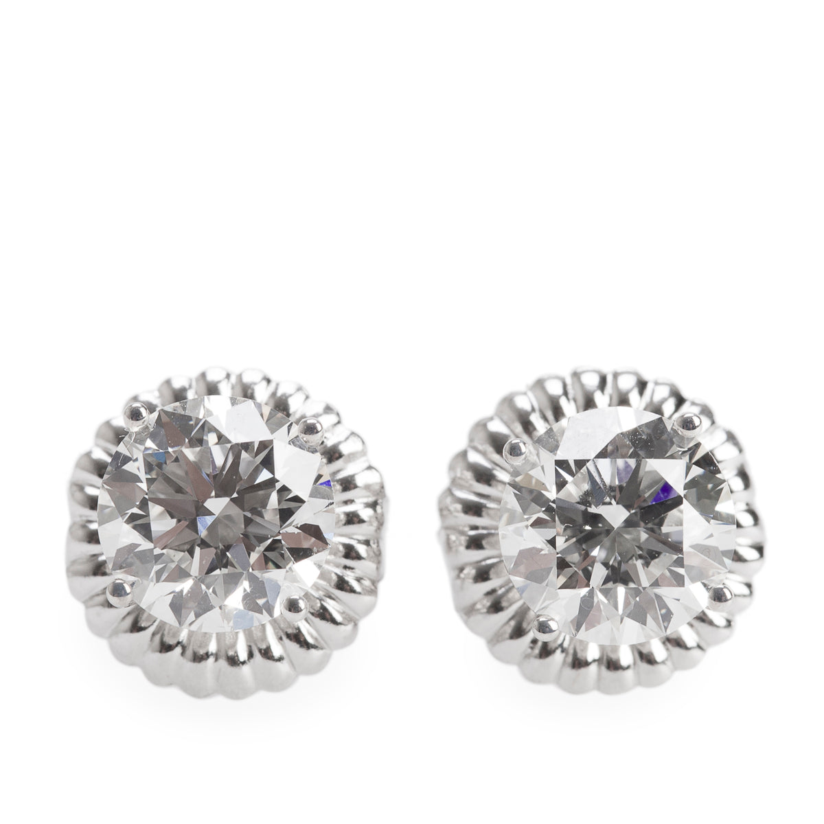 14k White Gold 2.05 tcw. Round Cut Diamond Stud Earrings