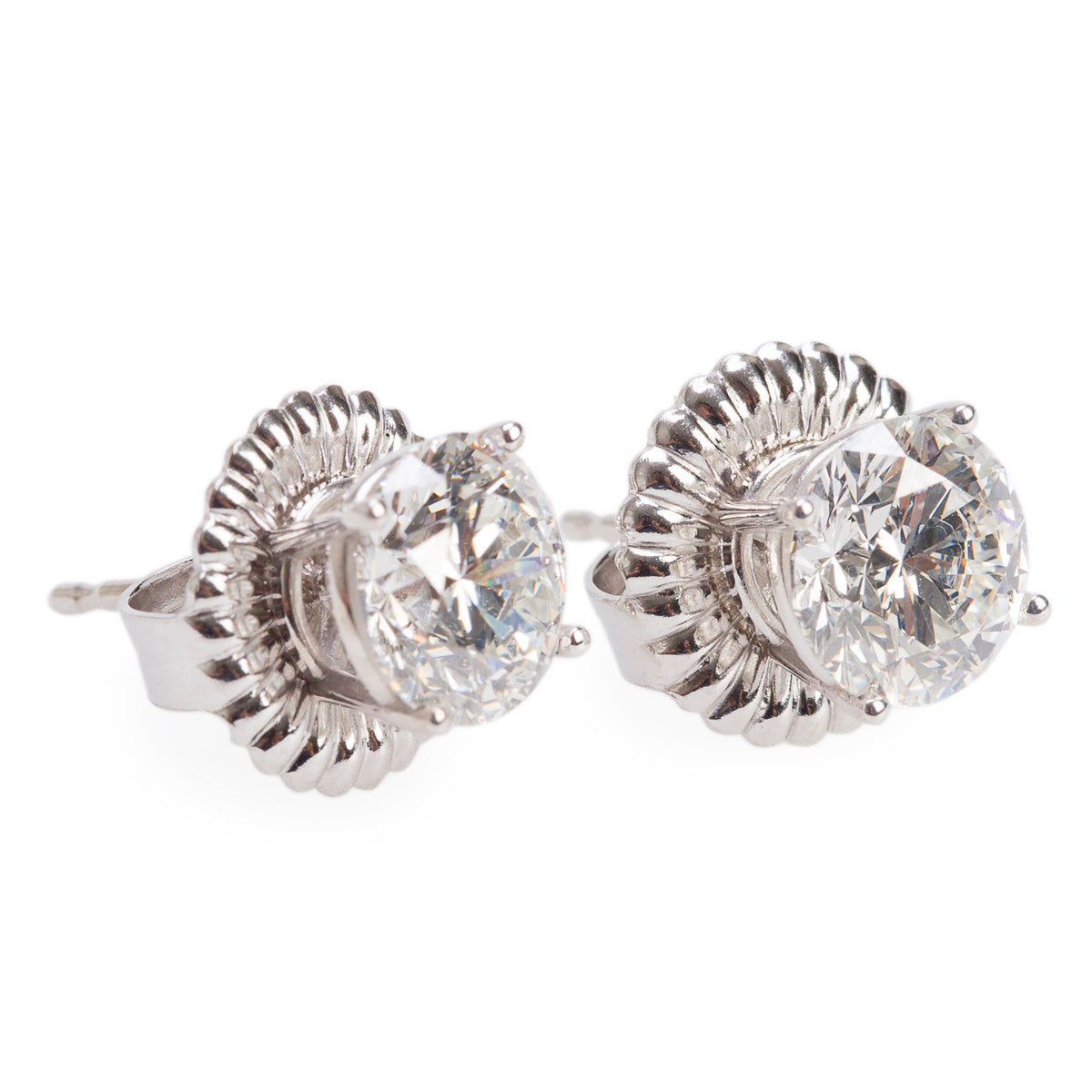 14k White Gold 2.05 tcw. Round Cut Diamond Stud Earrings