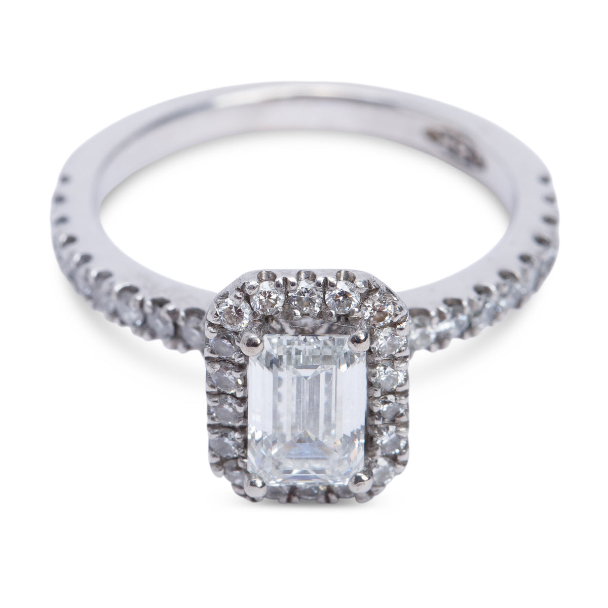 18k White Gold 0.75 ct. Emerald Cut Diamond Engagement Ring, Size 4.75