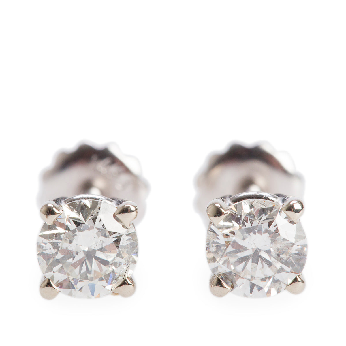 14k White Gold 1.10 tcw. Round Cut Diamond Stud Earrings