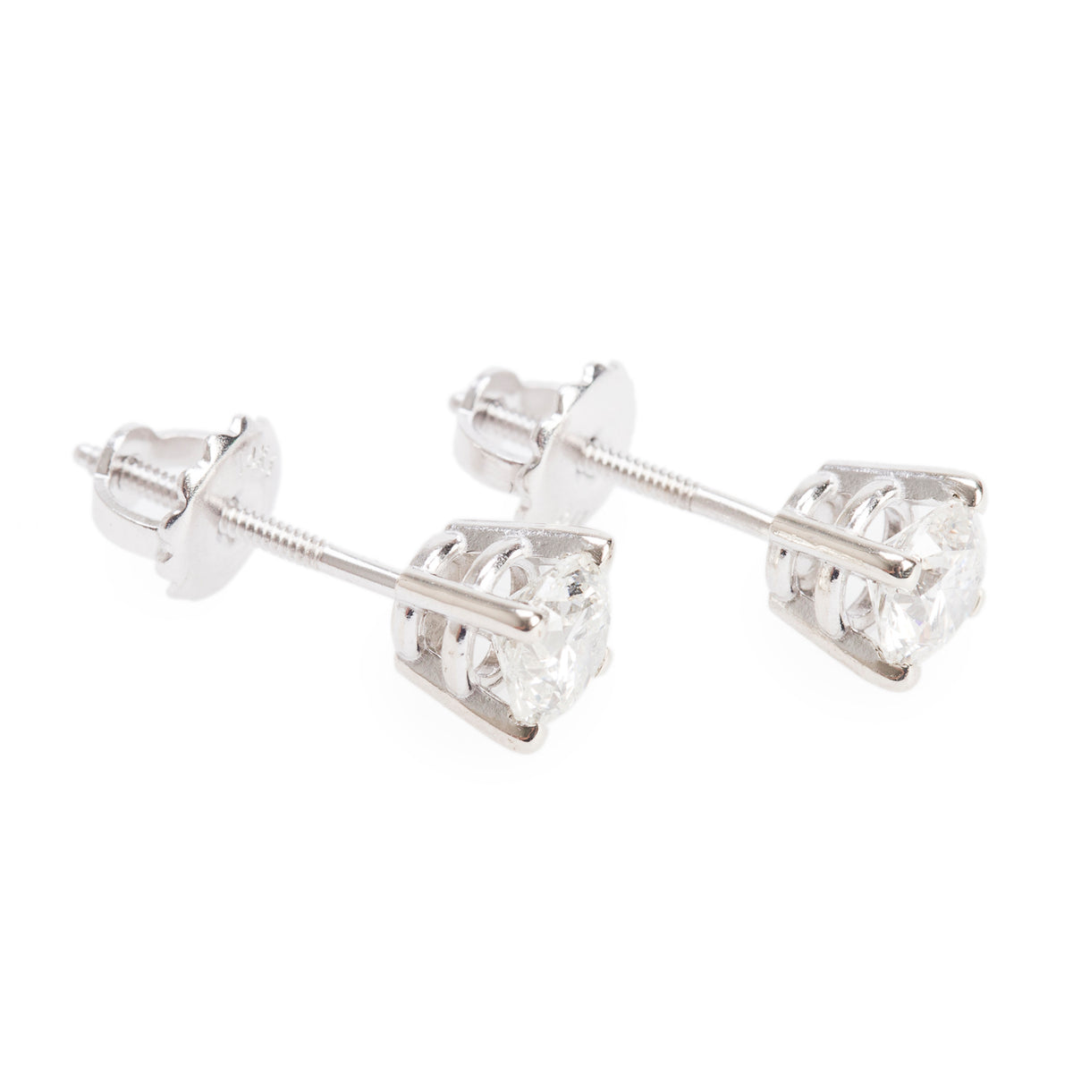 14k White Gold 1.10 tcw. Round Cut Diamond Stud Earrings