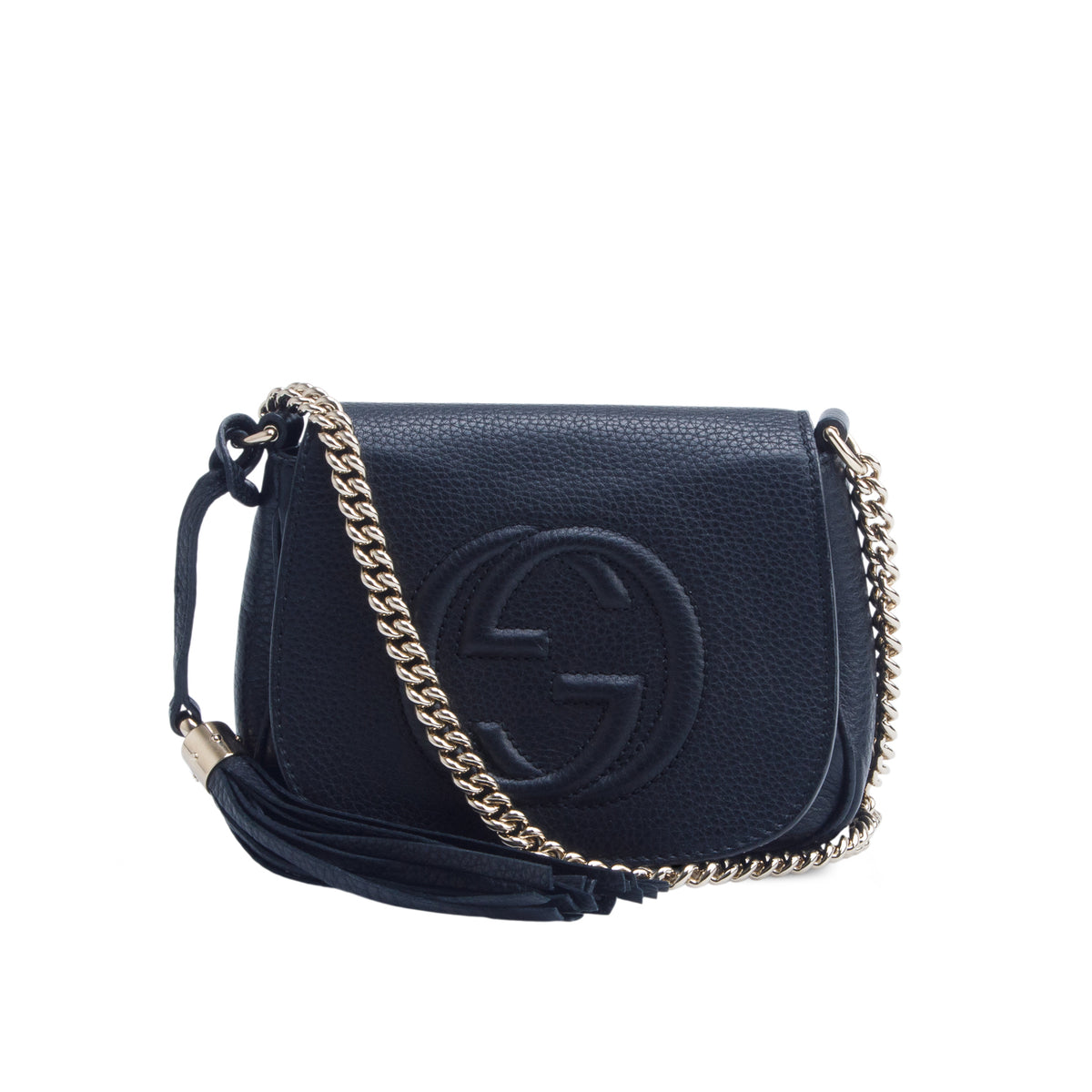 Gucci Black Pebbled Calfskin Small Soho Flap Crossbody Black
