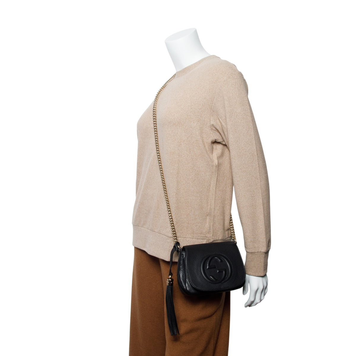 Gucci Black Pebbled Calfskin Small Soho Flap Crossbody Black