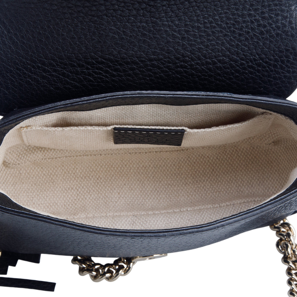 Gucci Black Pebbled Calfskin Small Soho Flap Crossbody Black