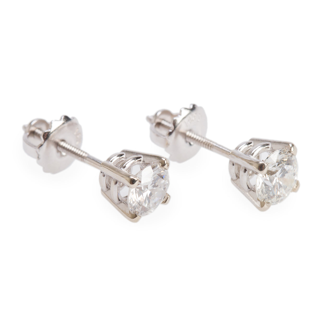 14k White Gold 1.01 tcw. Round Cut Diamond Stud Earrings