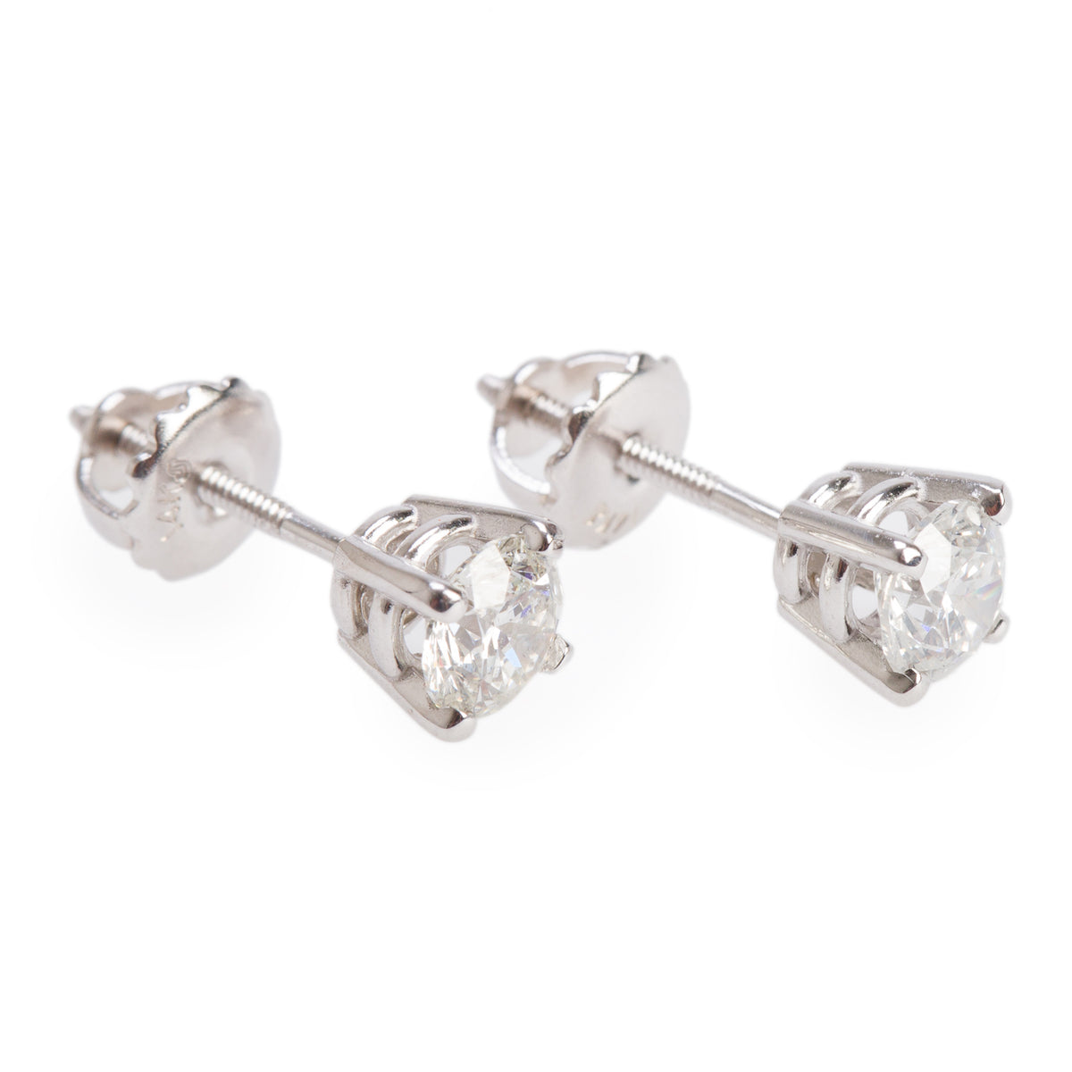 14k White Gold 1.02 tcw. Round Cut Diamond Stud Earrings