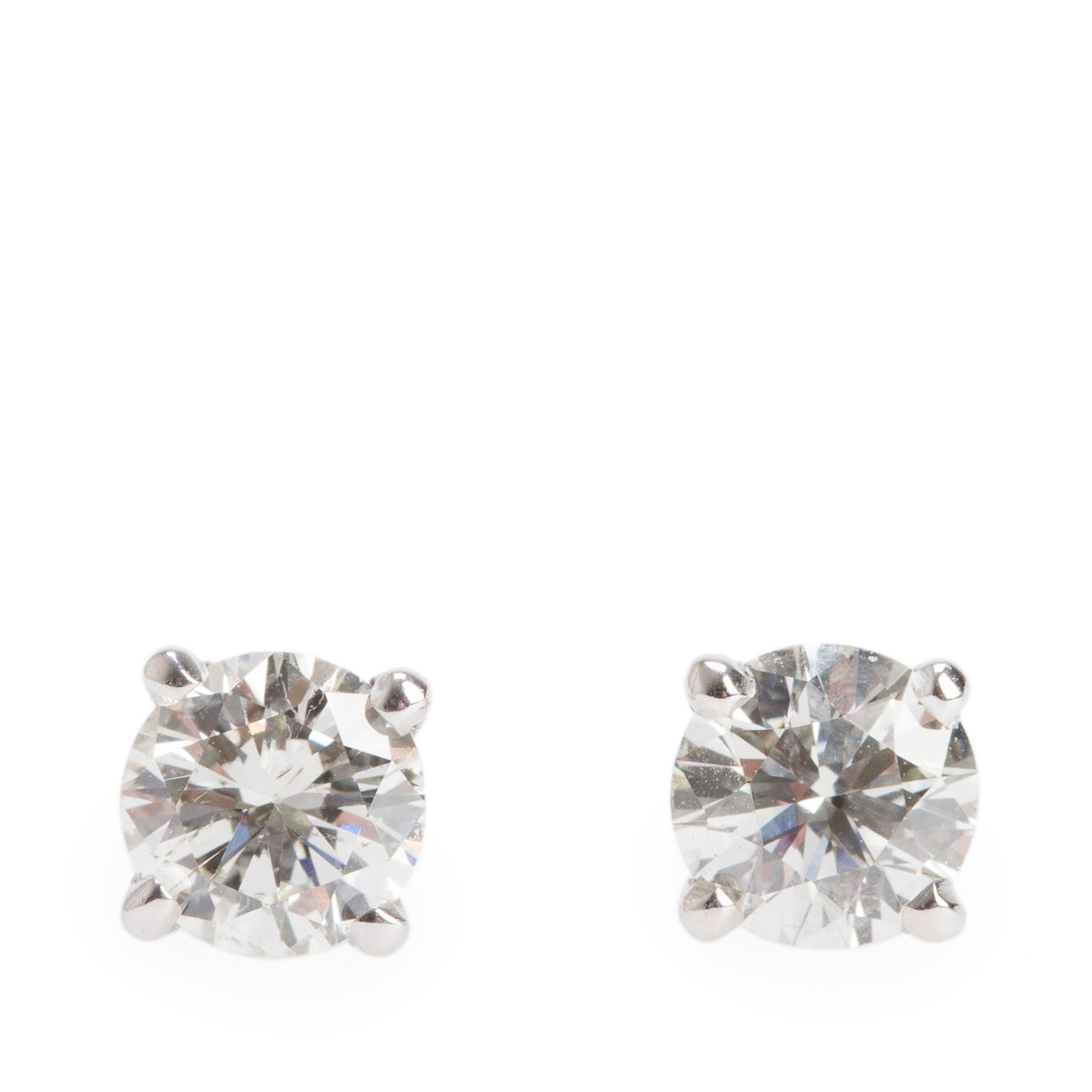 14k White Gold 1.22 tcw. Round Cut Diamond Stud Earrings