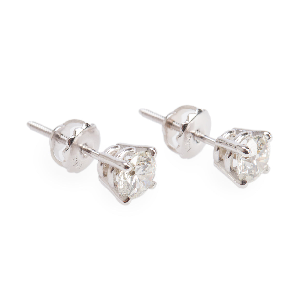 14k White Gold 1.22 tcw. Round Cut Diamond Stud Earrings