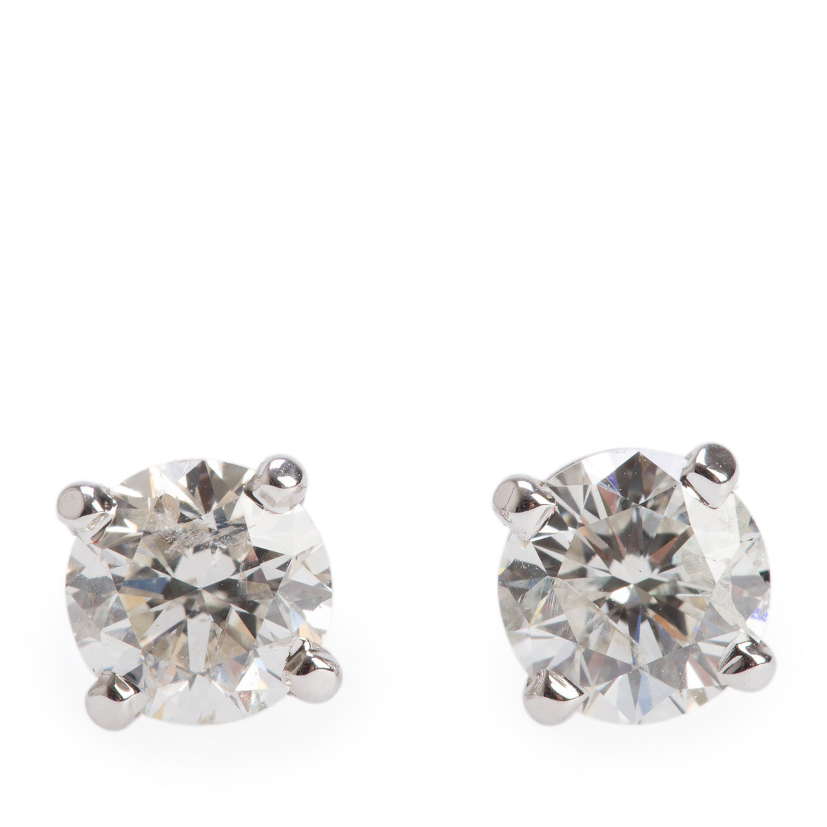 14k White Gold 1.43 tcw. Round Cut Diamond Stud Earrings