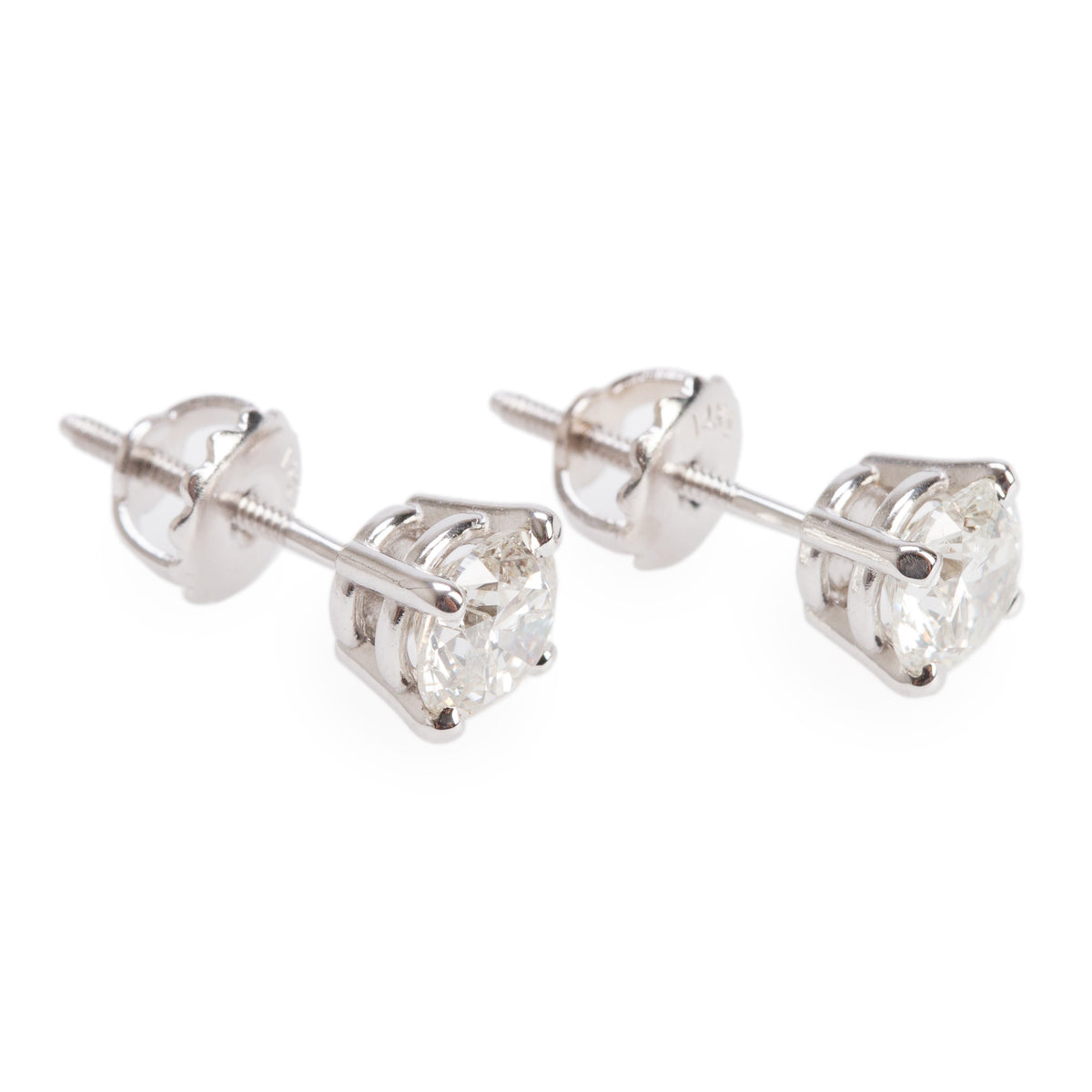 14k White Gold 1.43 tcw. Round Cut Diamond Stud Earrings