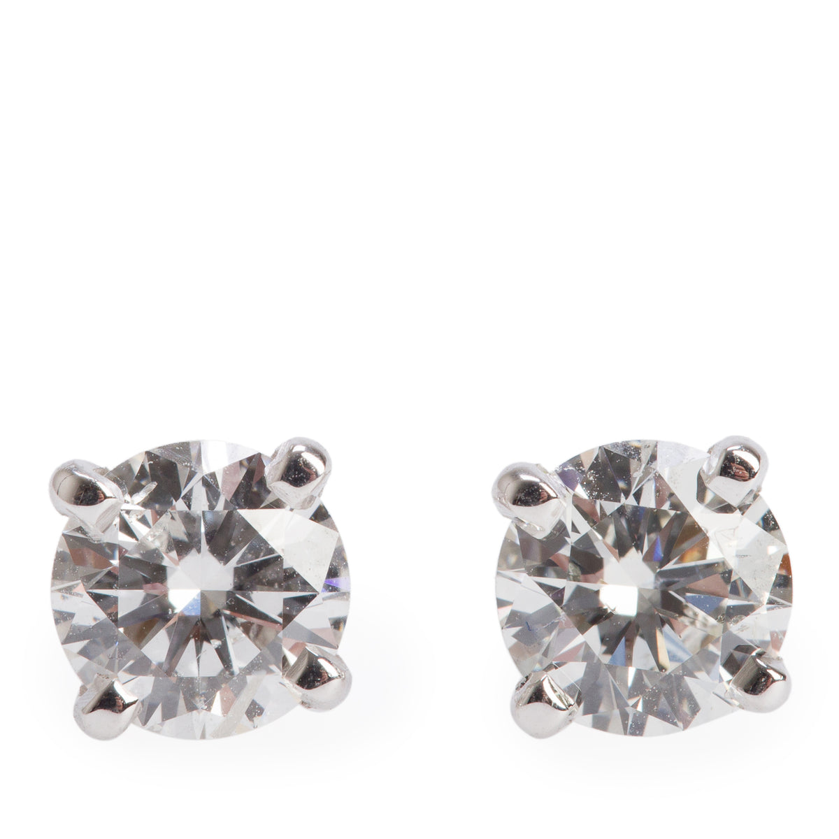 14k White Gold 1.36 tcw. Round Cut Diamond Stud Earrings