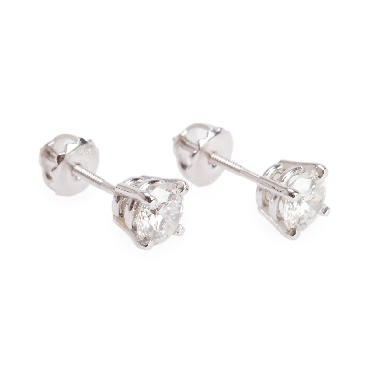 14k White Gold 1.36 tcw. Round Cut Diamond Stud Earrings