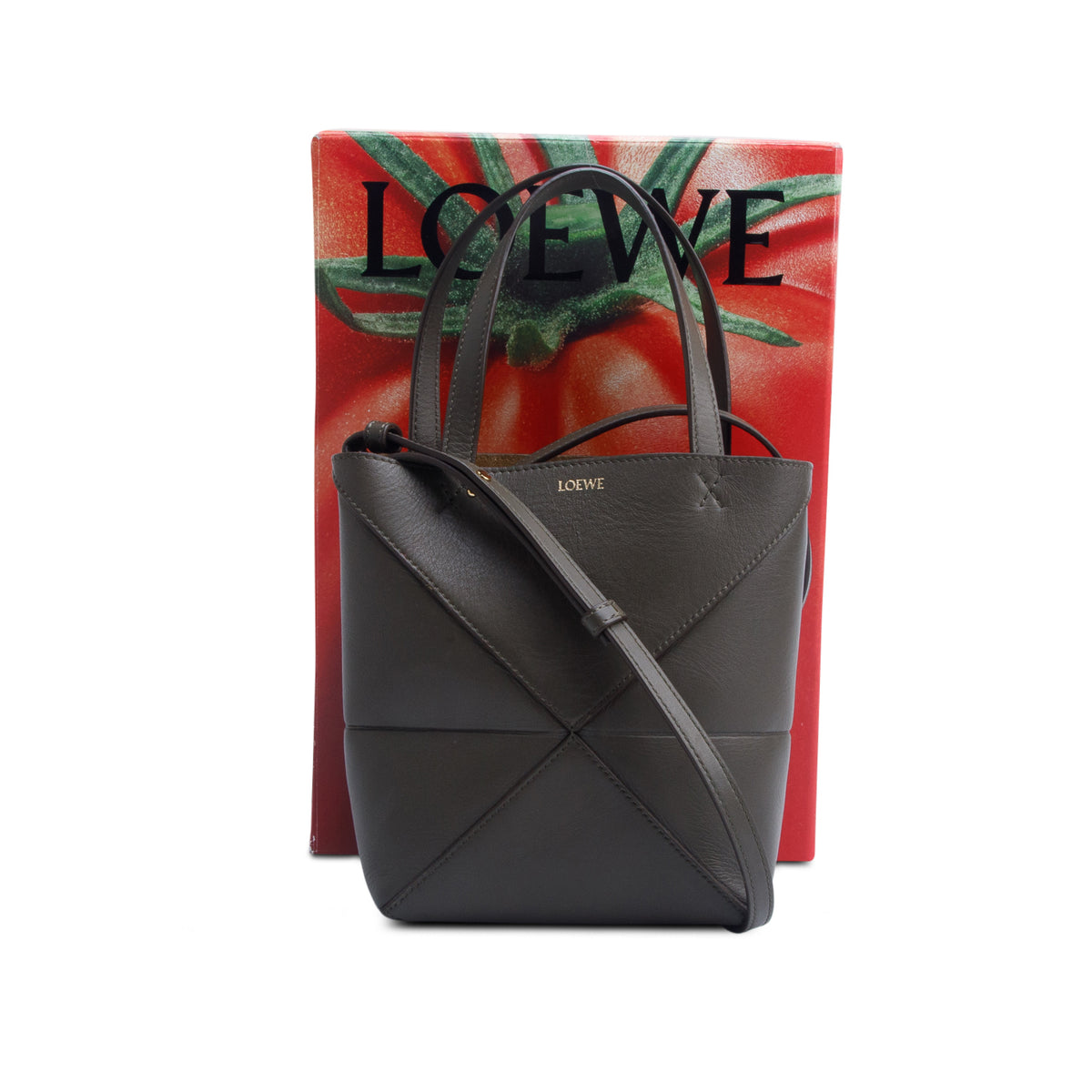 Loewe 2025 Green Shiny Calfskin Mini Puzzle Fold Tote w/ Box, Strap & Receipt
