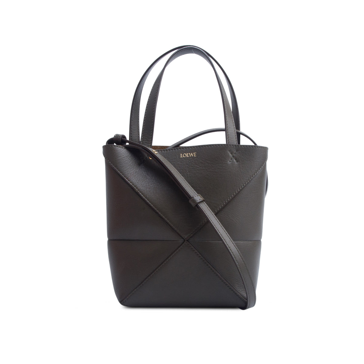 Loewe 2025 Green Shiny Calfskin Mini Puzzle Fold Tote w/ Box, Strap & Receipt