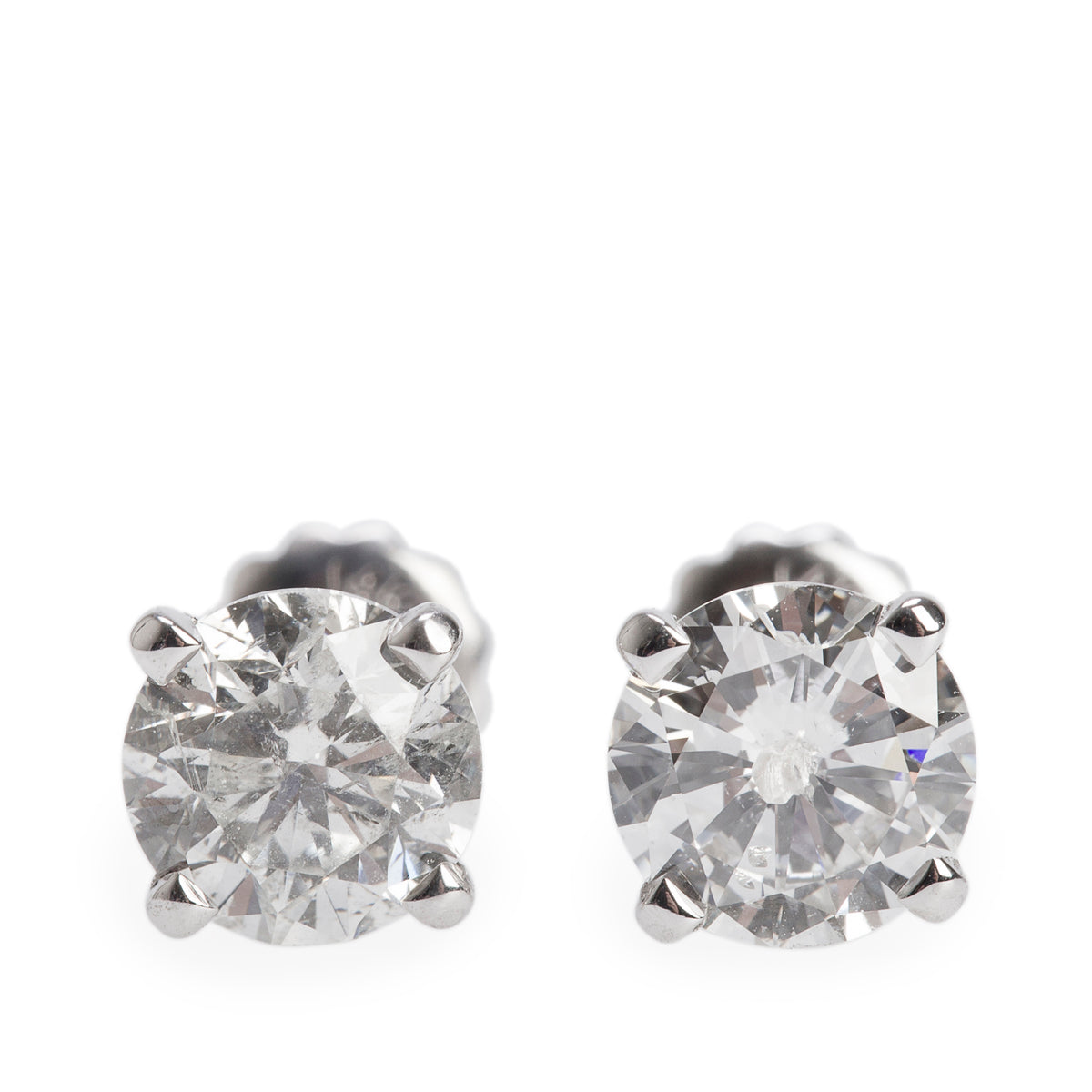 14k White Gold 2.36 tcw. Round Cut Diamond Stud Earrings