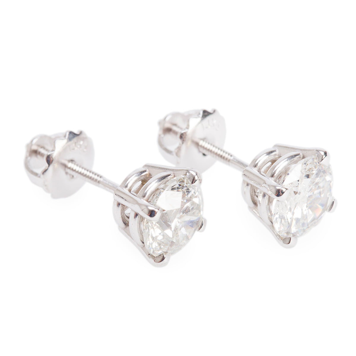 14k White Gold 2.36 tcw. Round Cut Diamond Stud Earrings