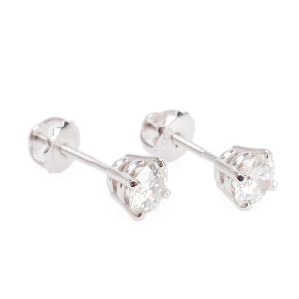 14k White Gold 1.24 tcw. Round Cut Diamond Stud Earrings