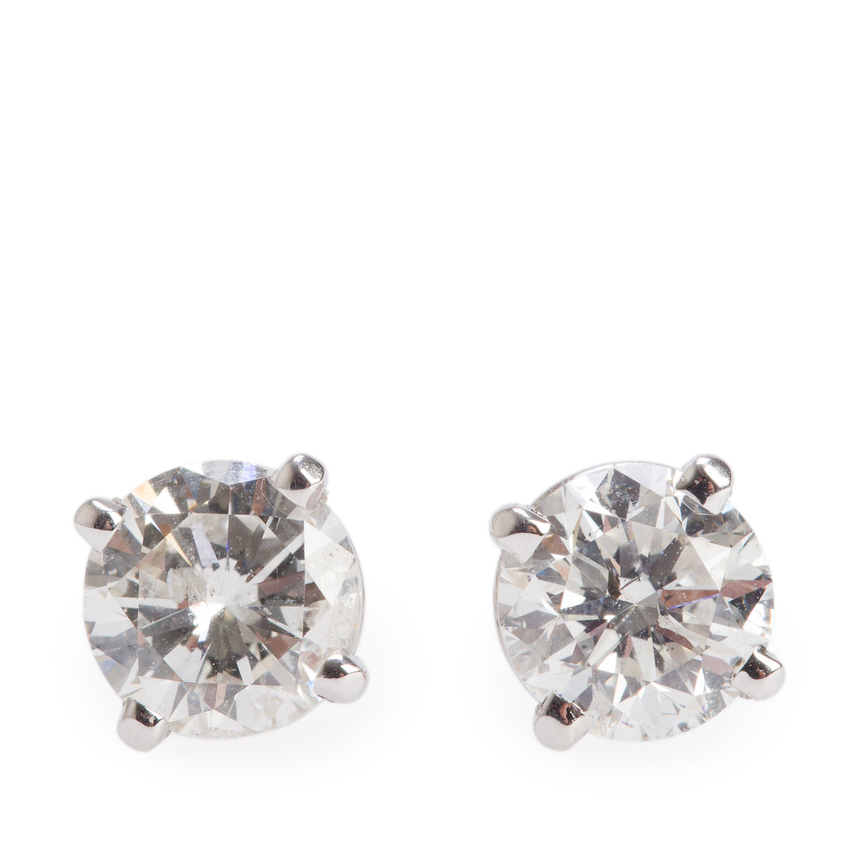 14k White Gold 2.00 tcw. Round Cut Diamond Stud Earrings