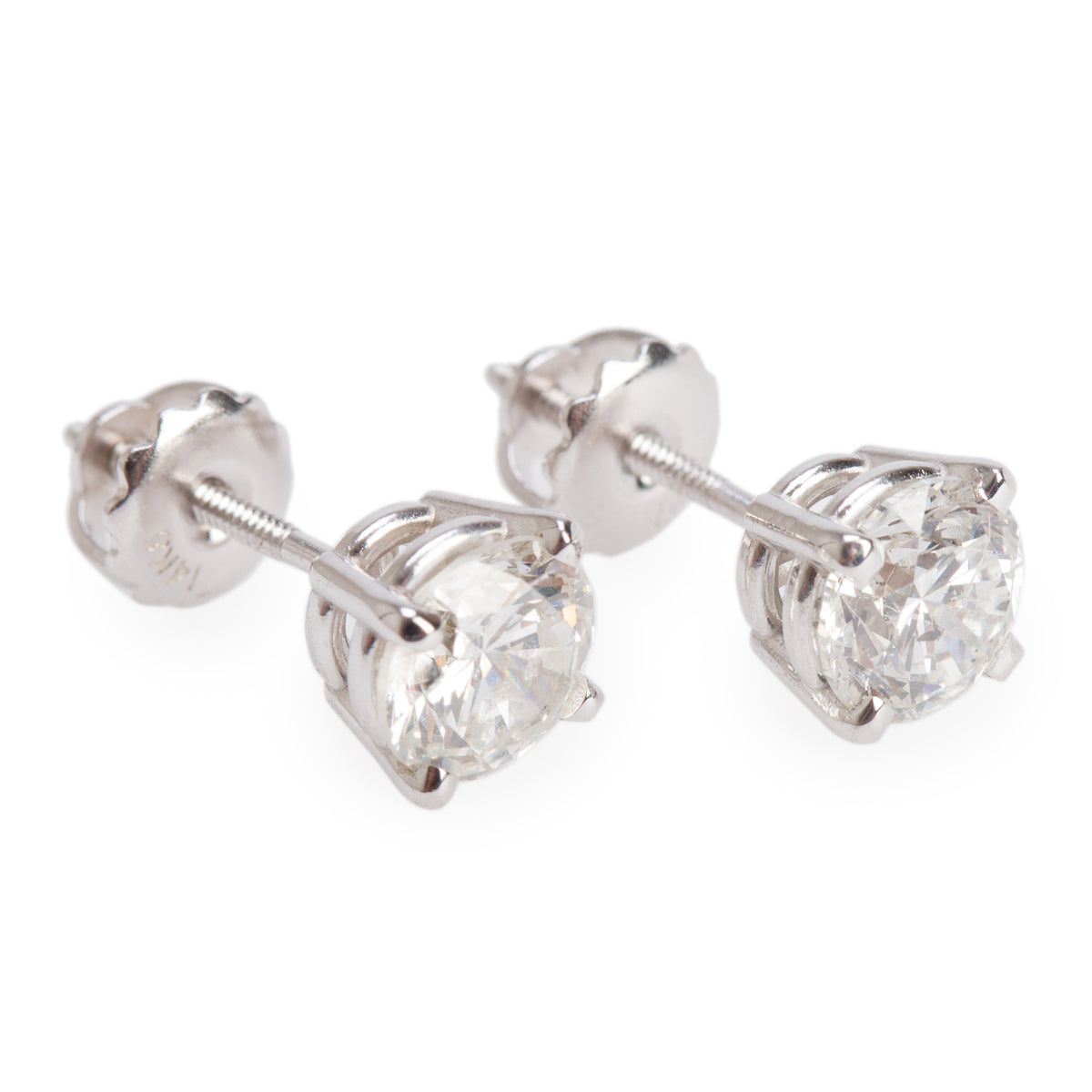 14k White Gold 2.00 tcw. Round Cut Diamond Stud Earrings