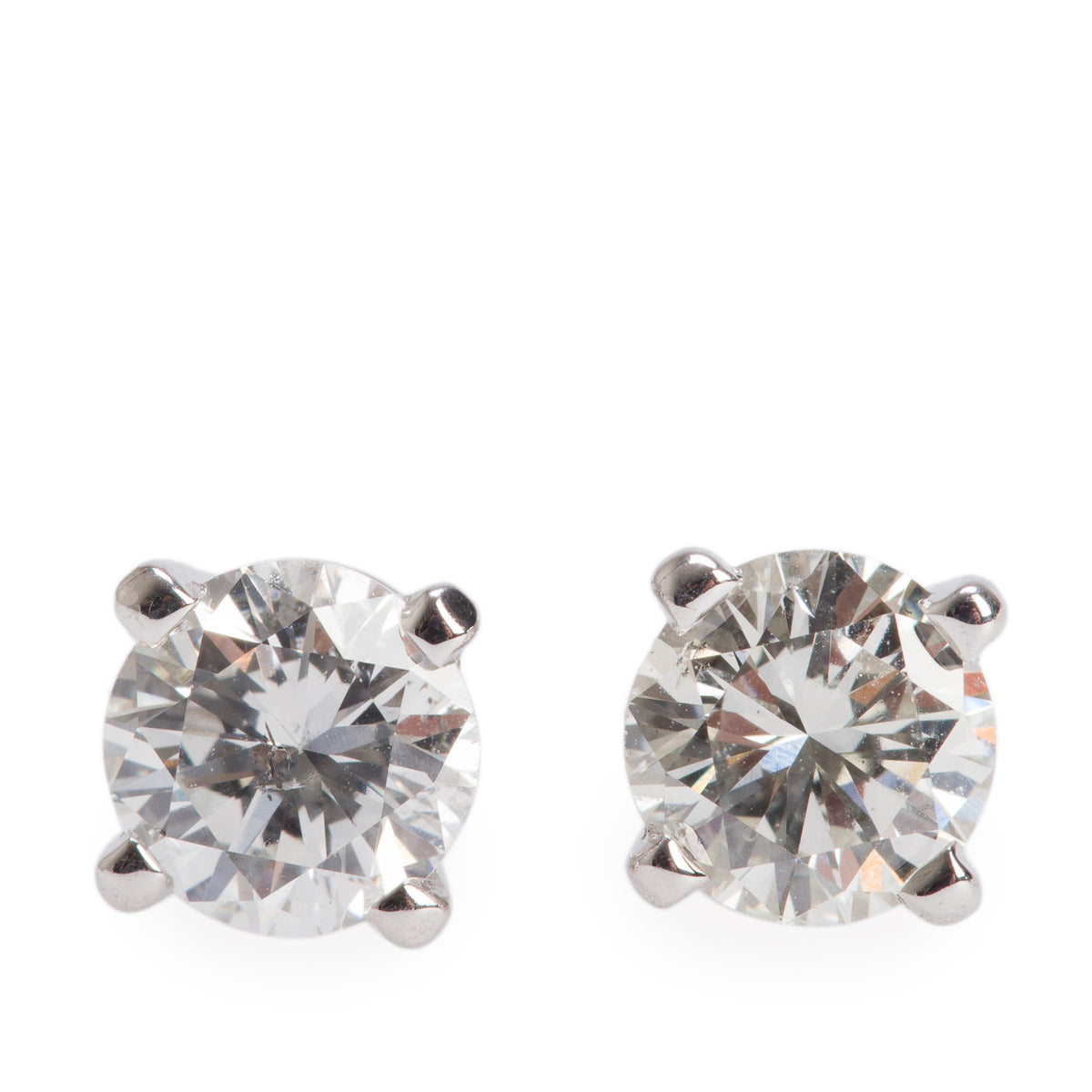 14k White Gold 1.06 tcw. Round Cut Diamond Stud Earrings