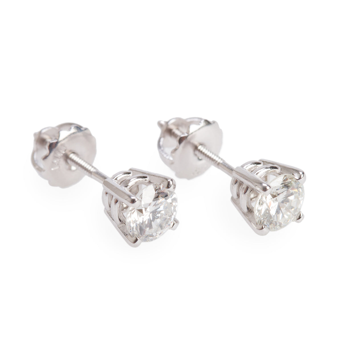 14k White Gold 1.06 tcw. Round Cut Diamond Stud Earrings