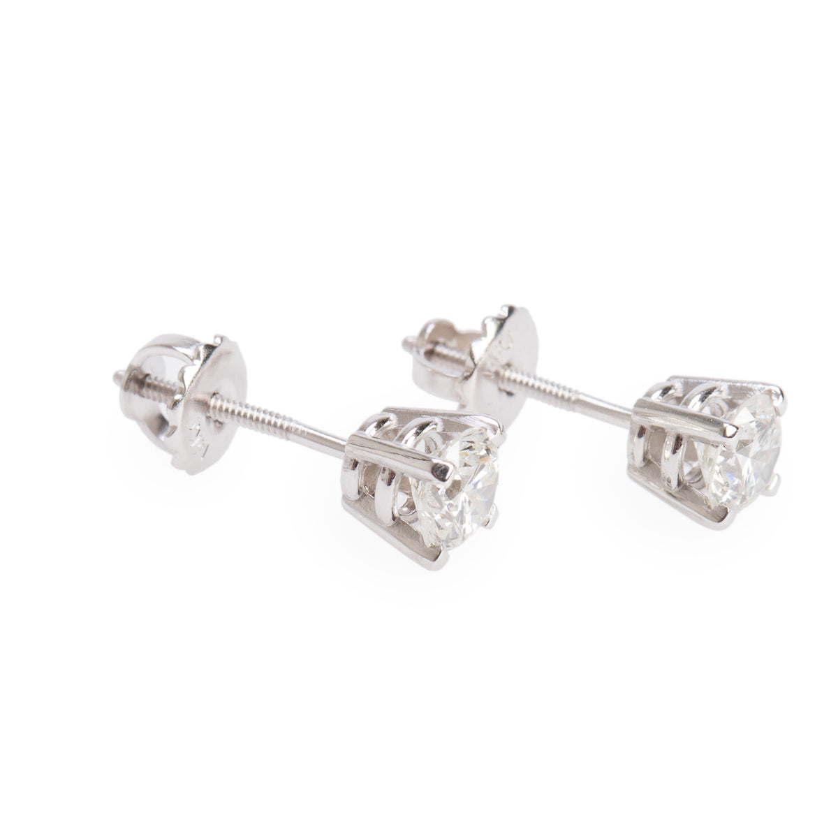 14k White Gold 1.07 tcw. Round Cut Diamond Stud Earrings