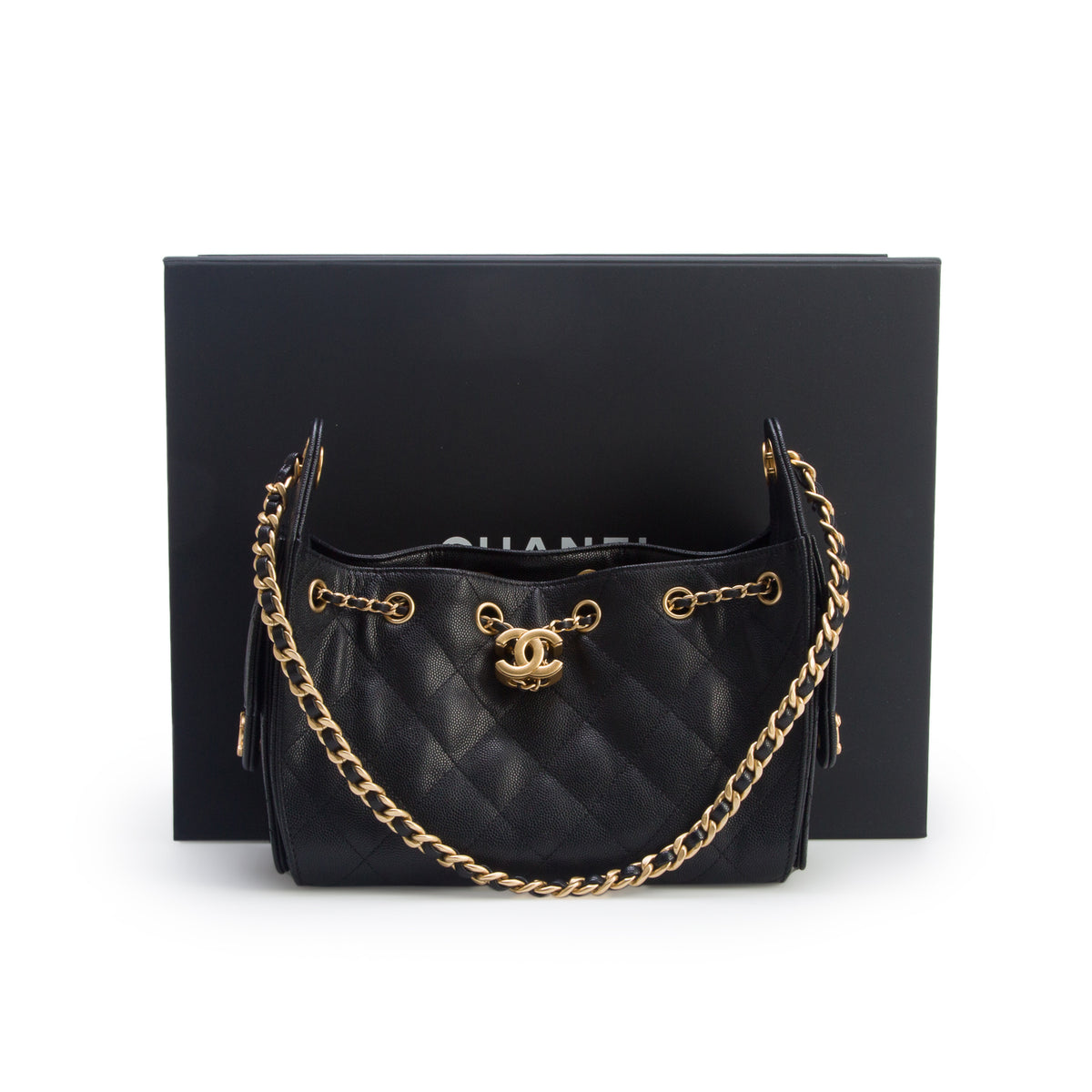Chanel Black Caviar Quilted Mini Chanel 25 Handbag w/ Box
