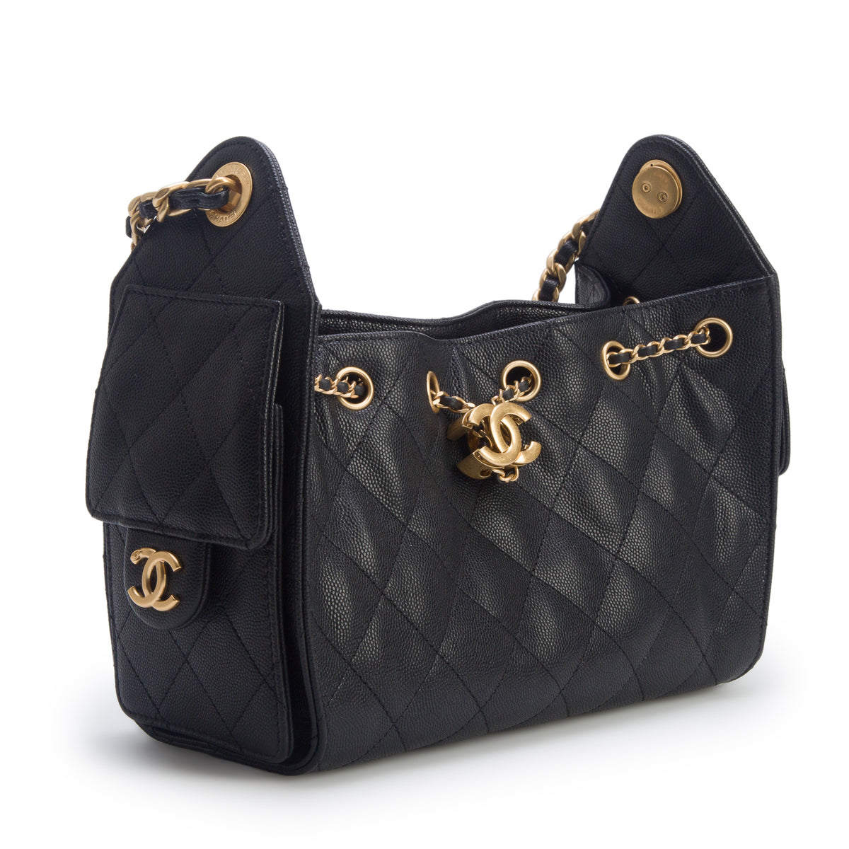 Chanel Black Caviar Quilted Mini Chanel 25 Handbag w/ Box