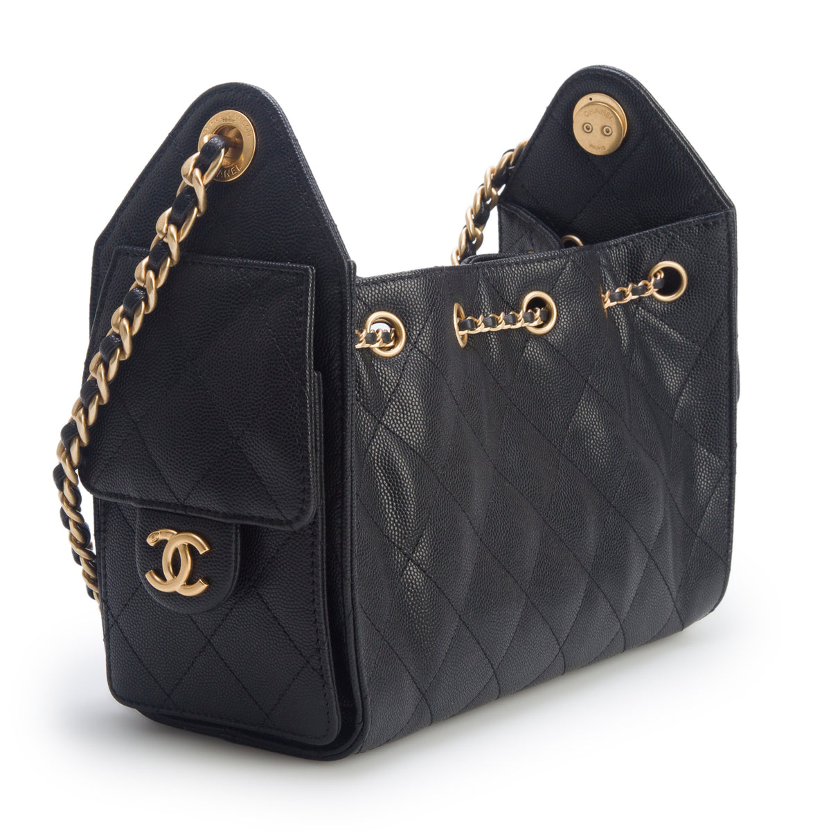 Chanel Black Caviar Quilted Mini Chanel 25 Handbag w/ Box