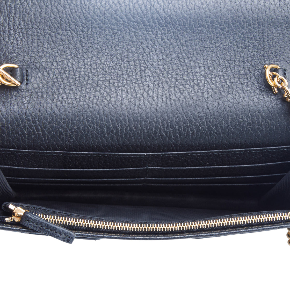 Gucci Black Dollar Calfskin Mini GG Marmont Wallet On Chain
