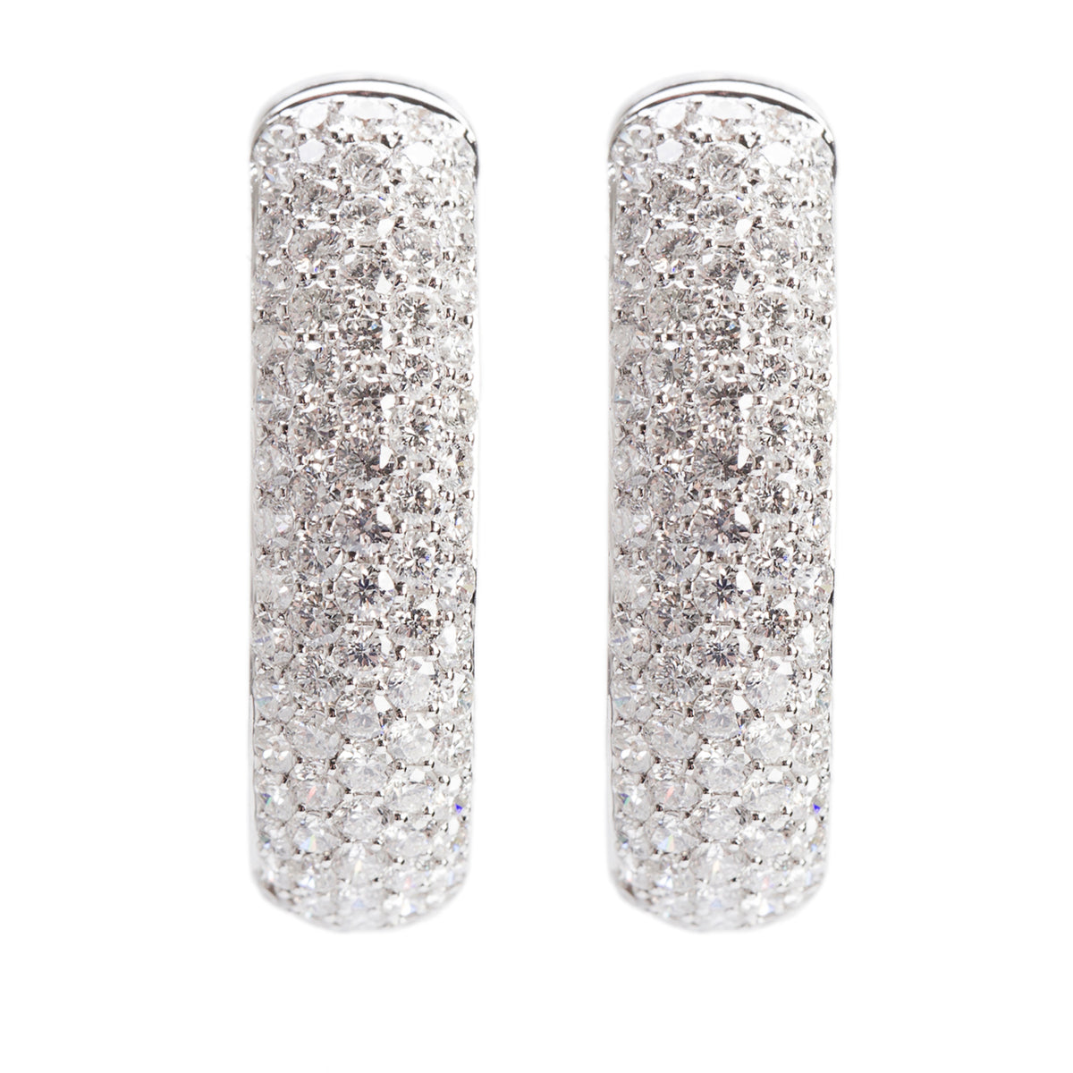 18k White Gold 3.28 tcw. Pave Diamond Hoop Earrings
