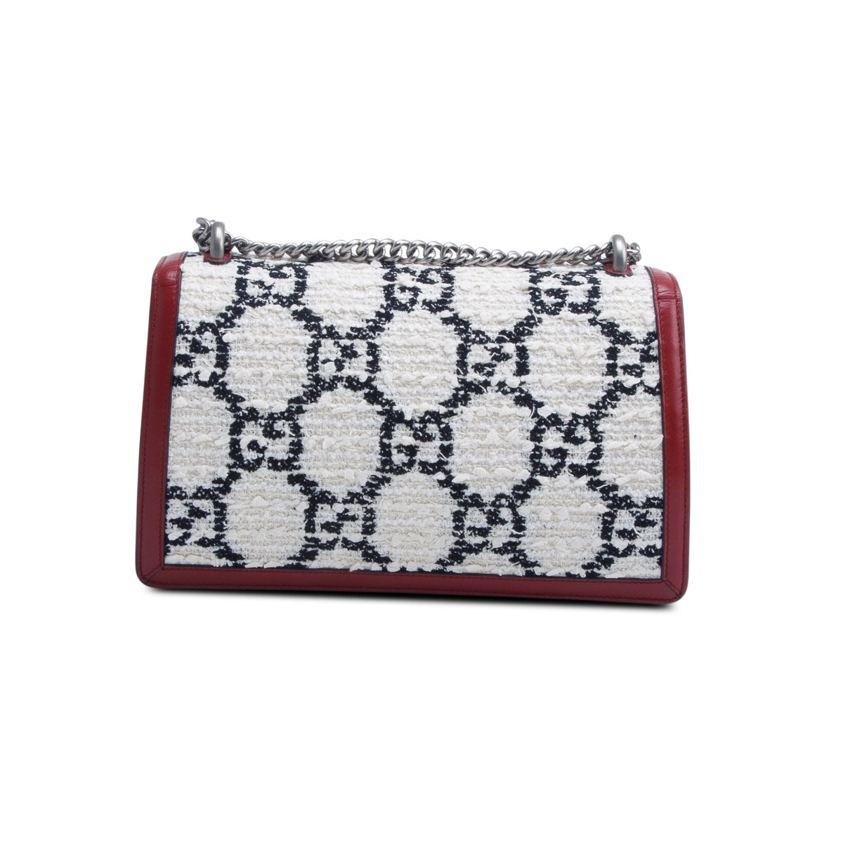 Gucci White Tweed Red Calfskin GG Monogram Small Dionysus Shoulder Bag