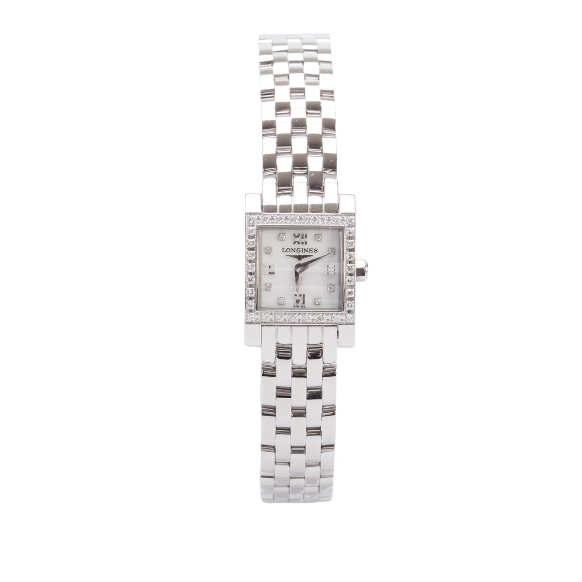 Longines Stainless Steel Diamond Bezel Mini Dolce Vita Quartz Watch Mother of Pearl Diamond Dial