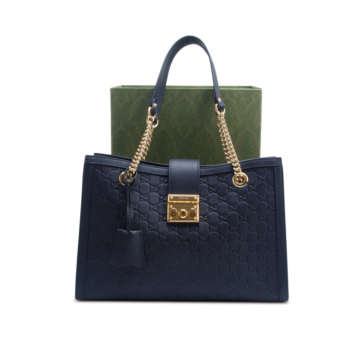 Gucci Black Signature Medium Padlock Tote w/ Box