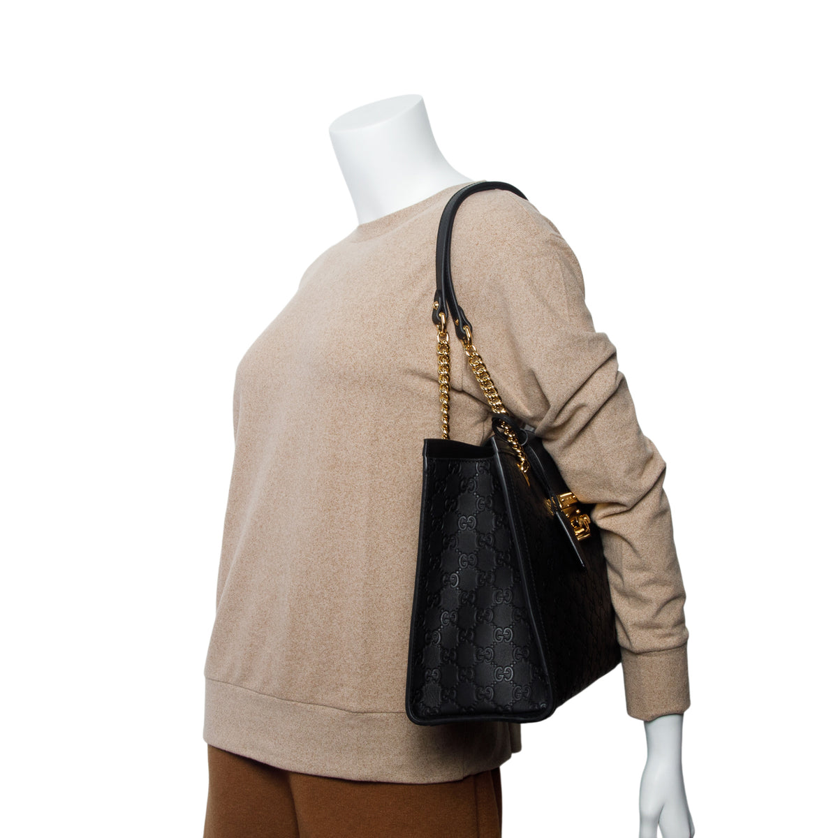 Gucci Black Signature Medium Padlock Tote w/ Box