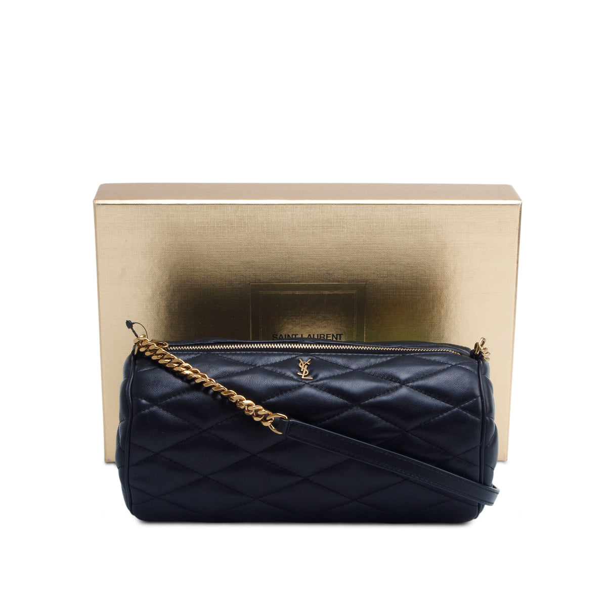 Saint Laurent 2022 Black Quilted Lambskin Leather Small Sade Tube Bag w/ Box