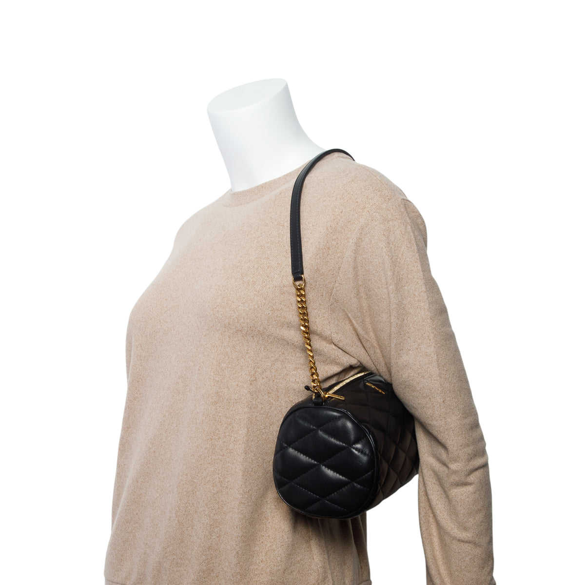 Saint Laurent 2022 Black Quilted Lambskin Leather Small Sade Tube Bag w/ Box