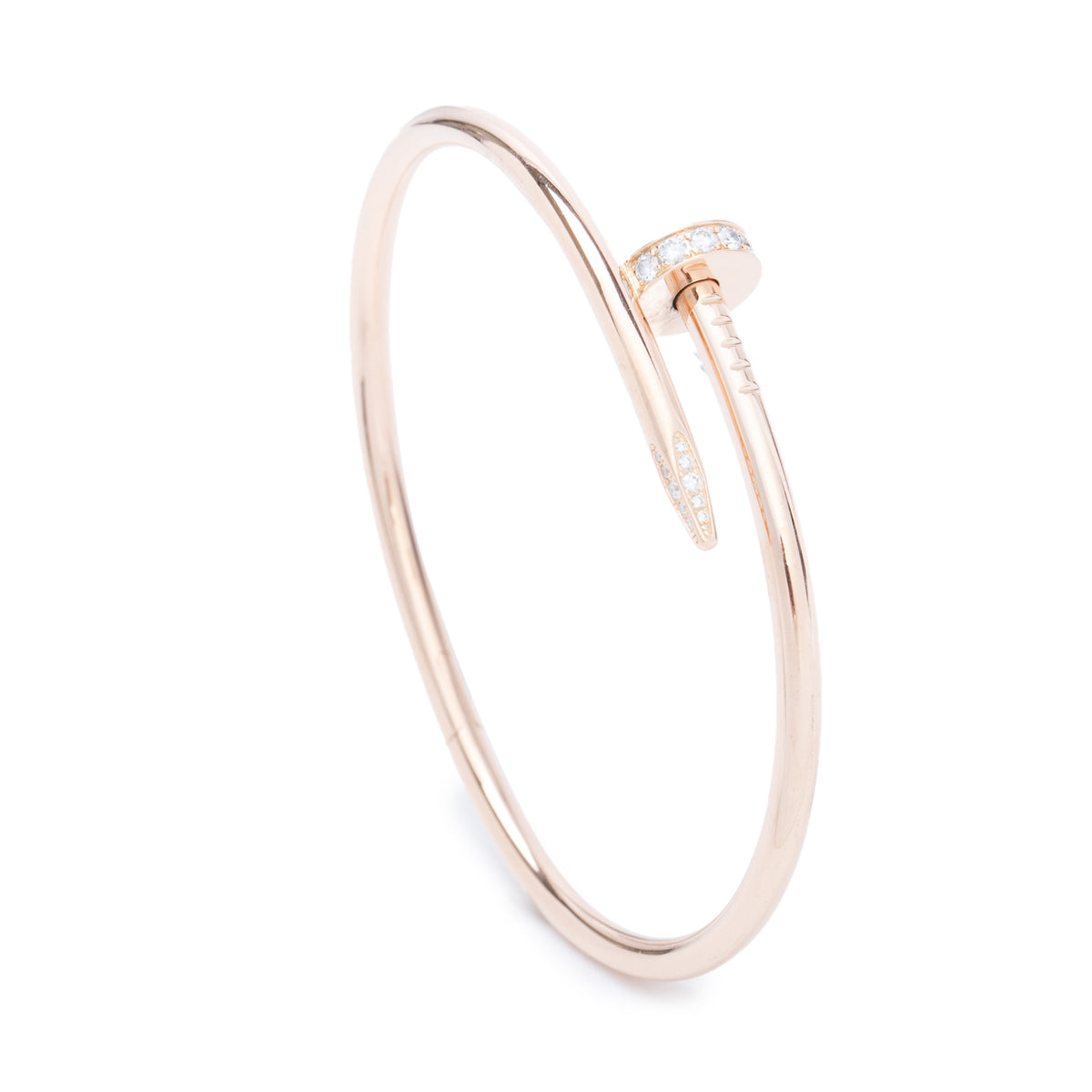 Cartier 18k Rose Gold Juste Un Clou Diamond Bracelet, Classic Model, Size 19 w/ Box