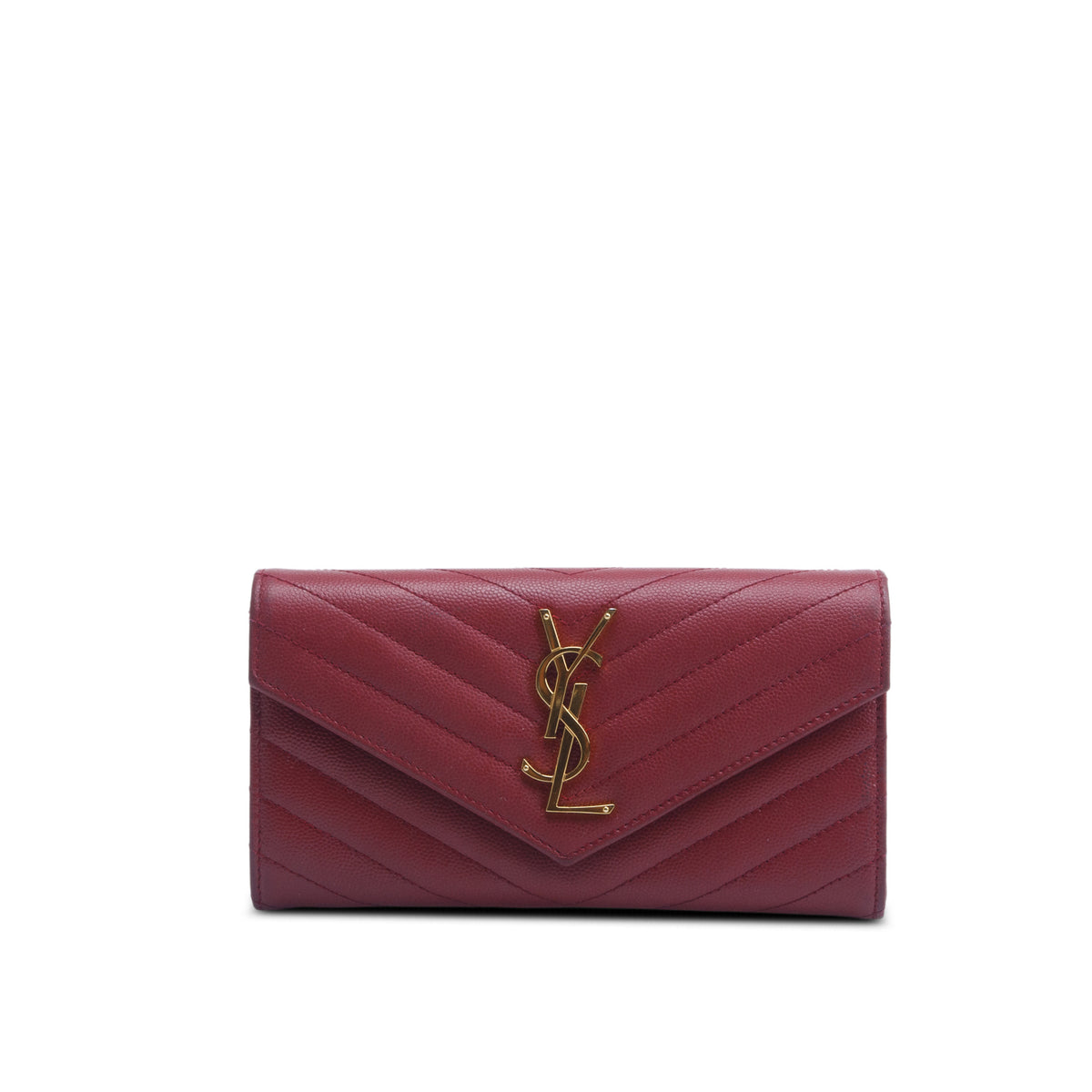 Saint Laurent 2020 Red Grain de Poudre Cassandre Large Flap Wallet w/ Box