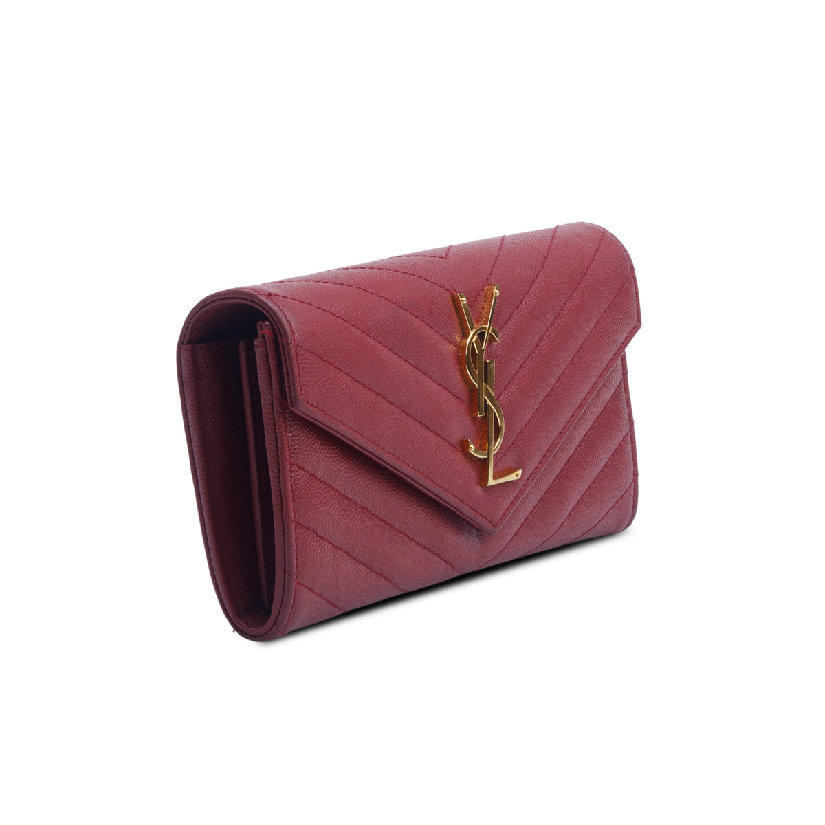Saint Laurent 2020 Red Grain de Poudre Cassandre Large Flap Wallet w/ Box
