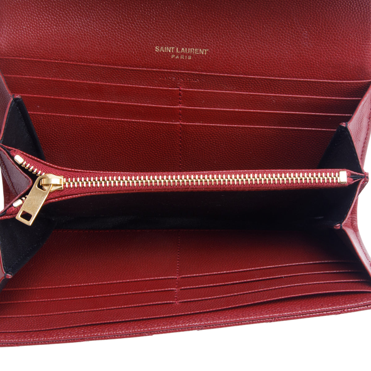 Saint Laurent 2020 Red Grain de Poudre Cassandre Large Flap Wallet w/ Box