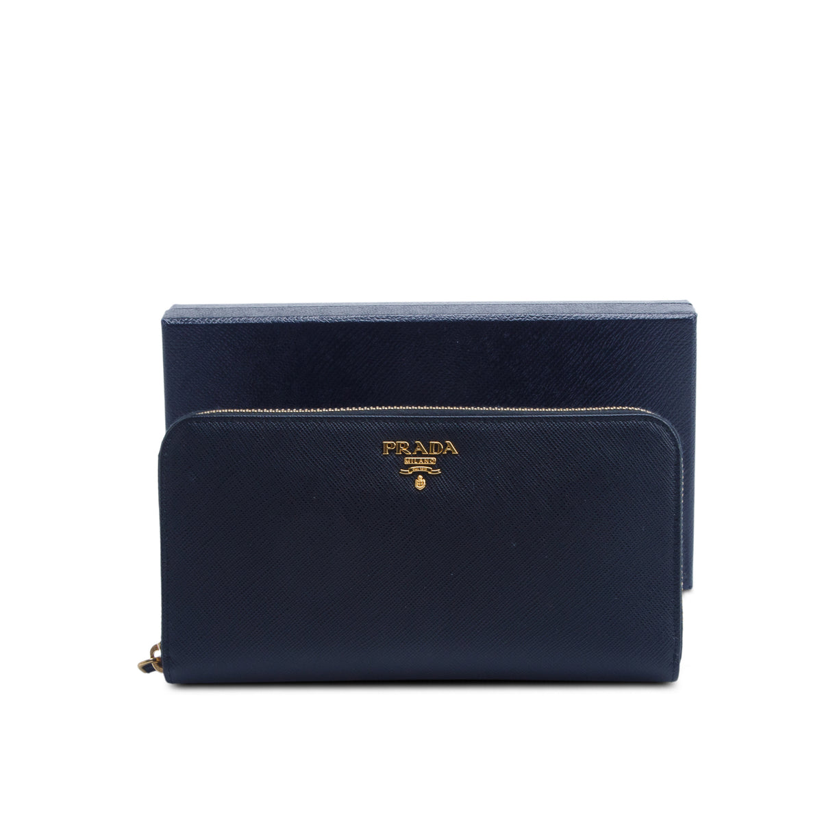 Prada Black Saffiano Metal Zip Around Wallet w/ Box & Authenticity Card