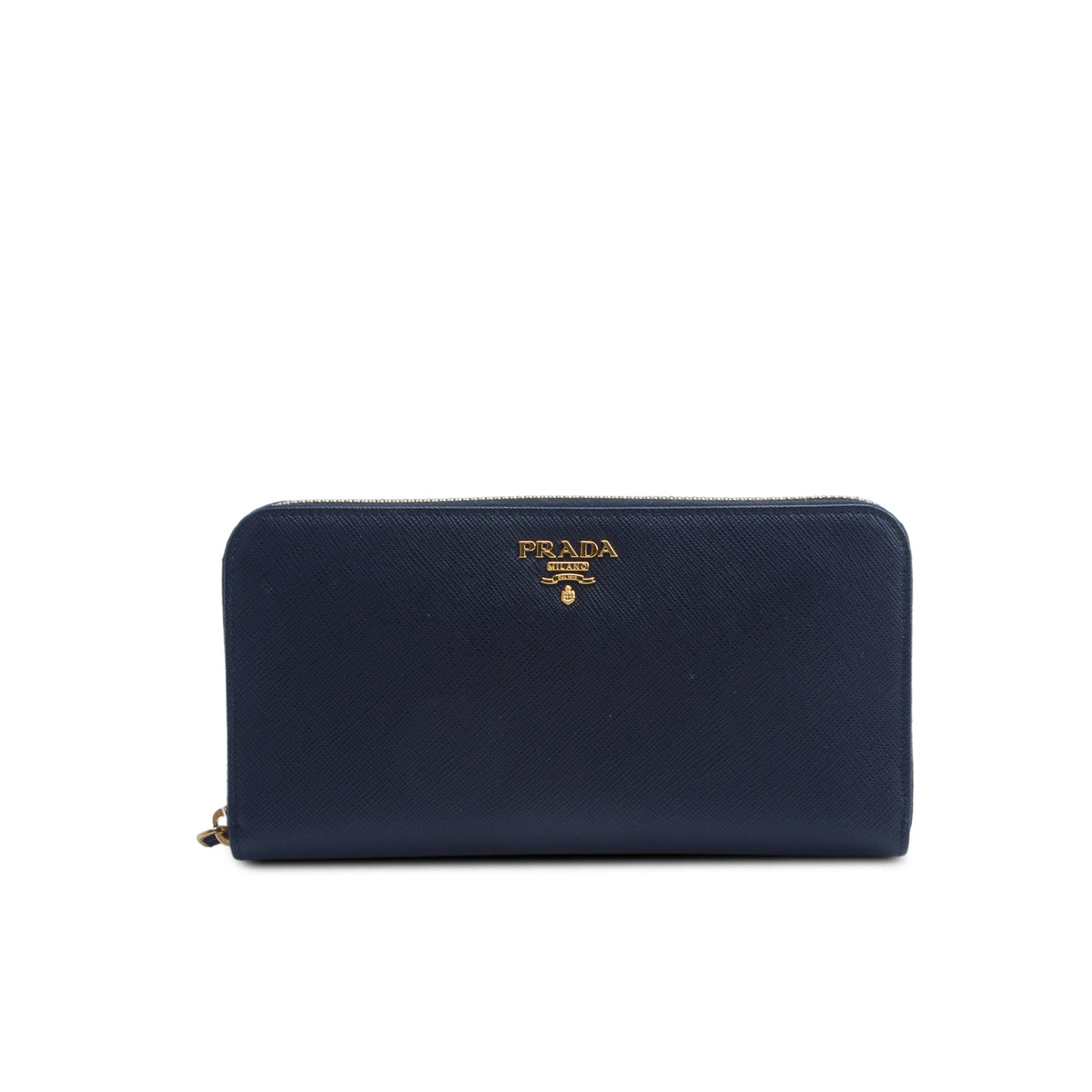 Prada Black Saffiano Metal Zip Around Wallet w/ Box & Authenticity Card