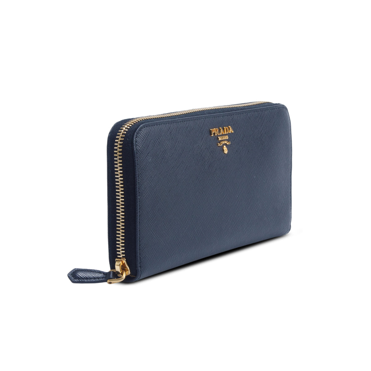 Prada Black Saffiano Metal Zip Around Wallet w/ Box & Authenticity Card