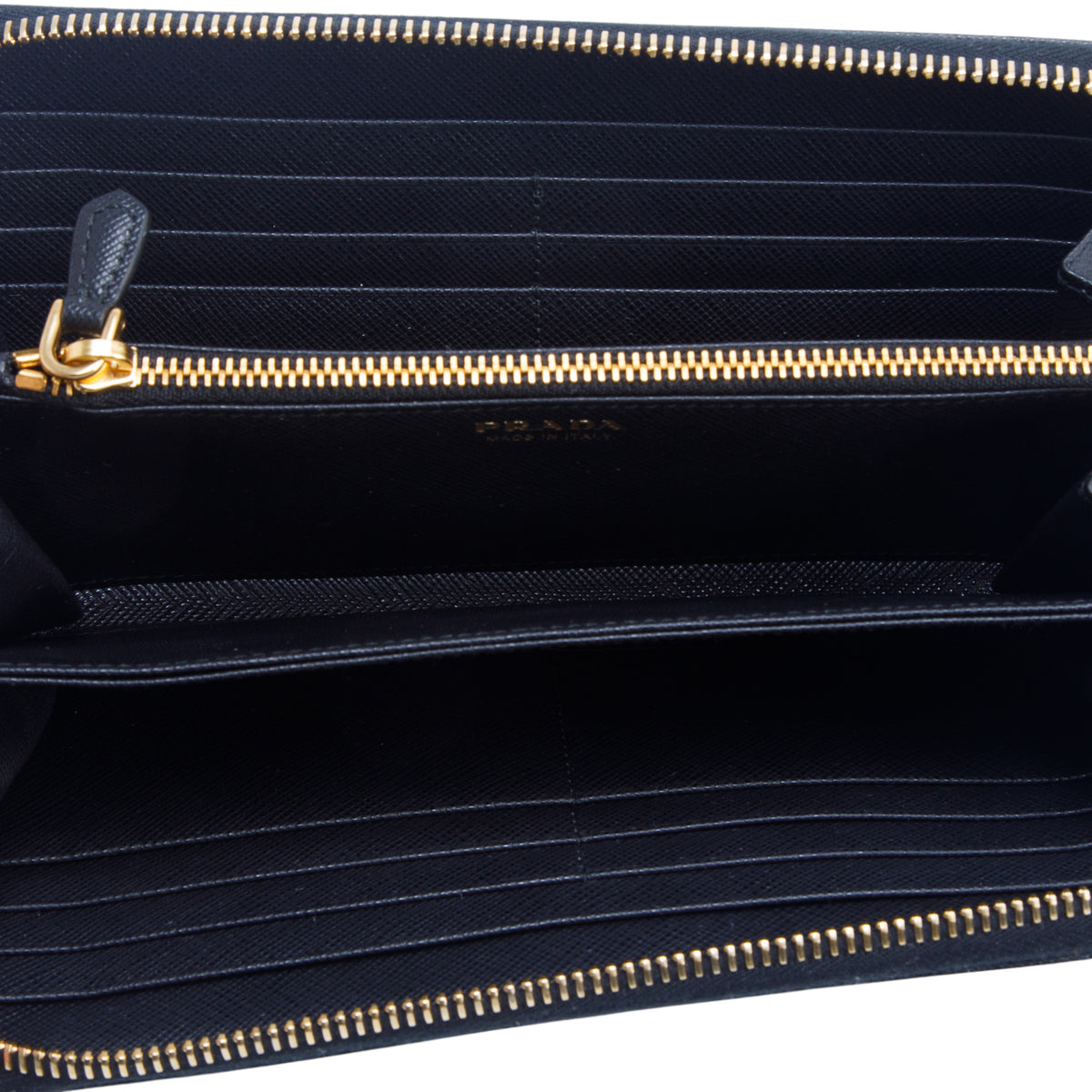 Prada Black Saffiano Metal Zip Around Wallet w/ Box & Authenticity Card