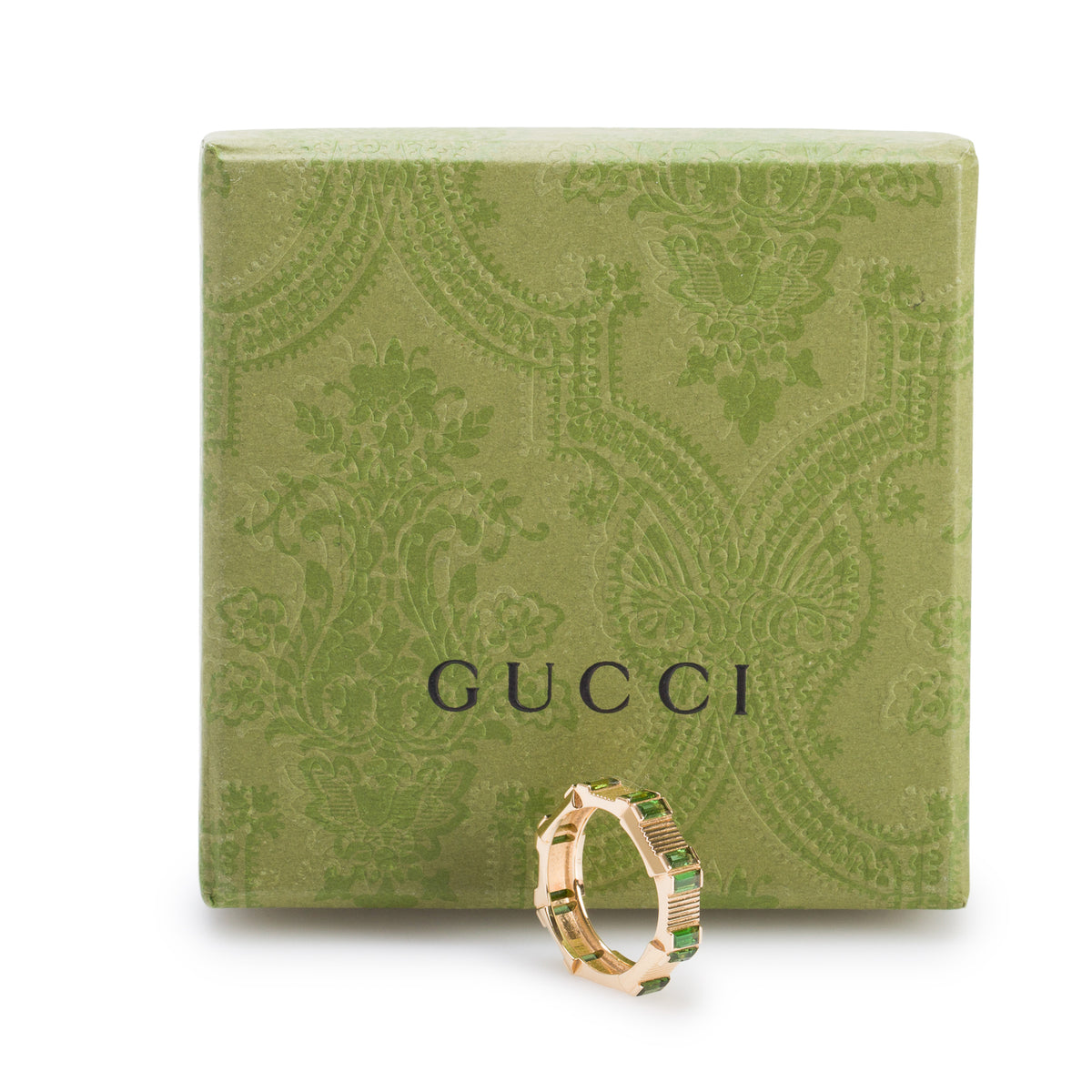 Gucci 18k Yellow Gold Green Tourmaline Link to Love Striped Ring, Size 17 7.75 w/ Box